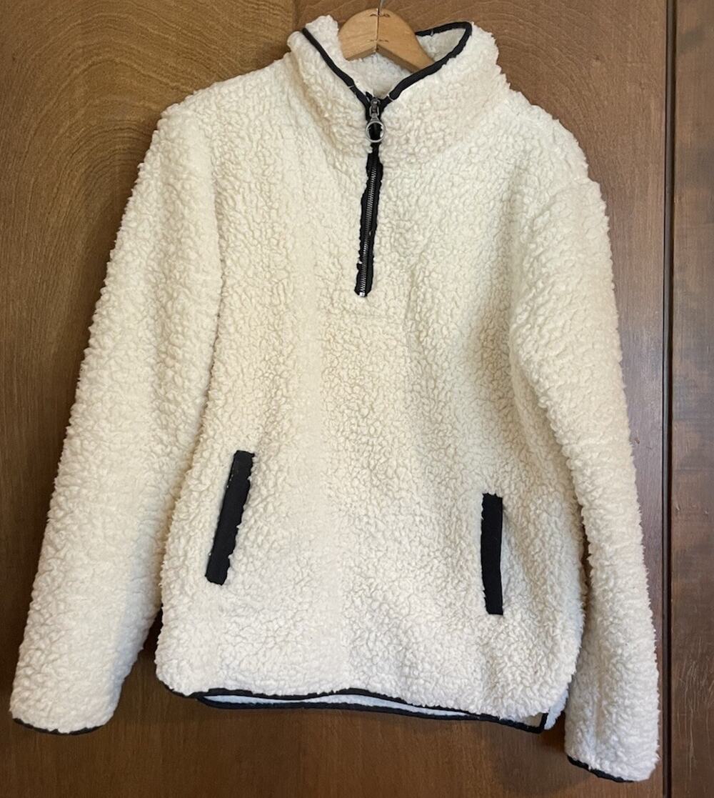 Thread & Supply Sherpa Fleece 1/4 Zip Pullover Ivory Cream Women’s Medium